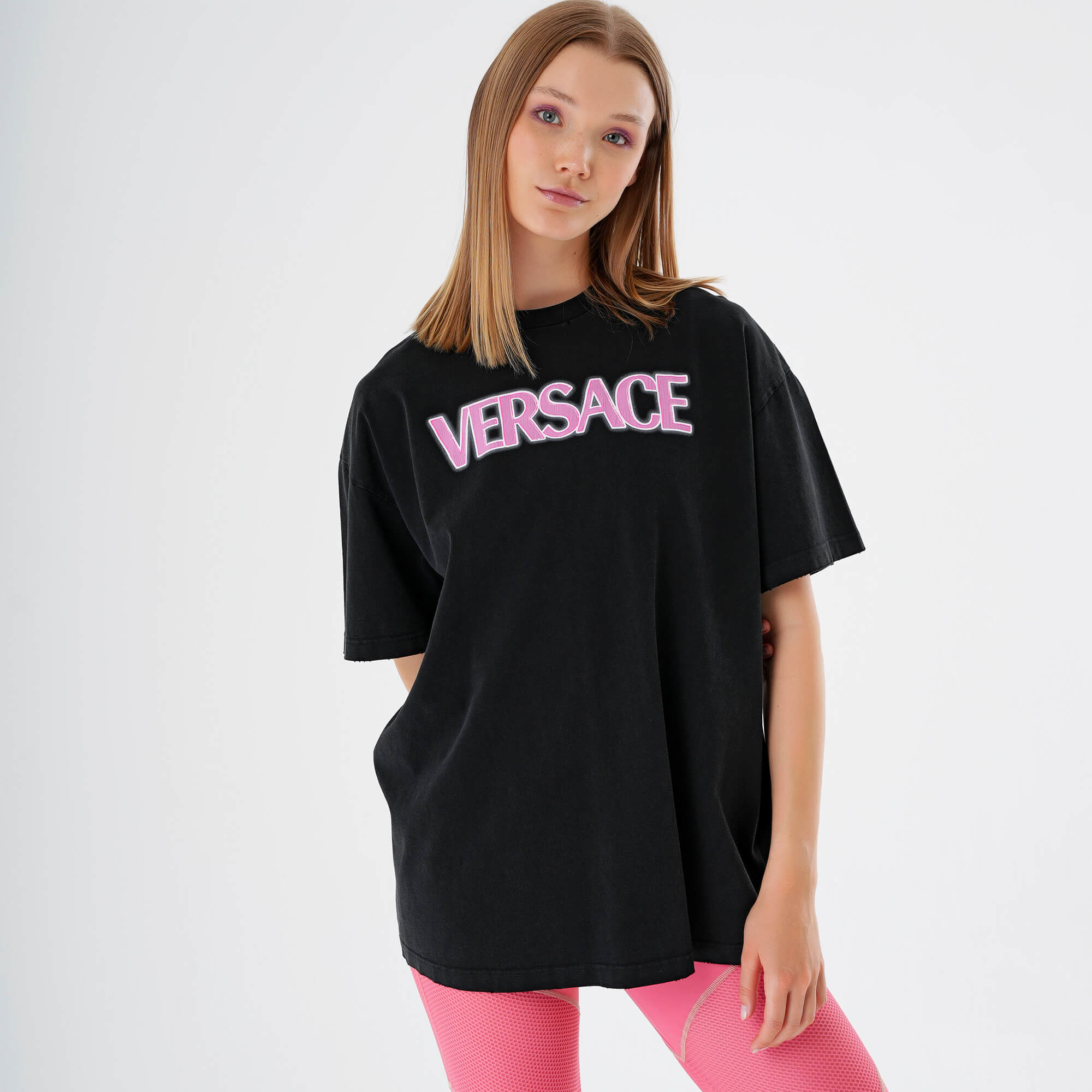 Versace - Black & Pink Logo Print Tshirt 38